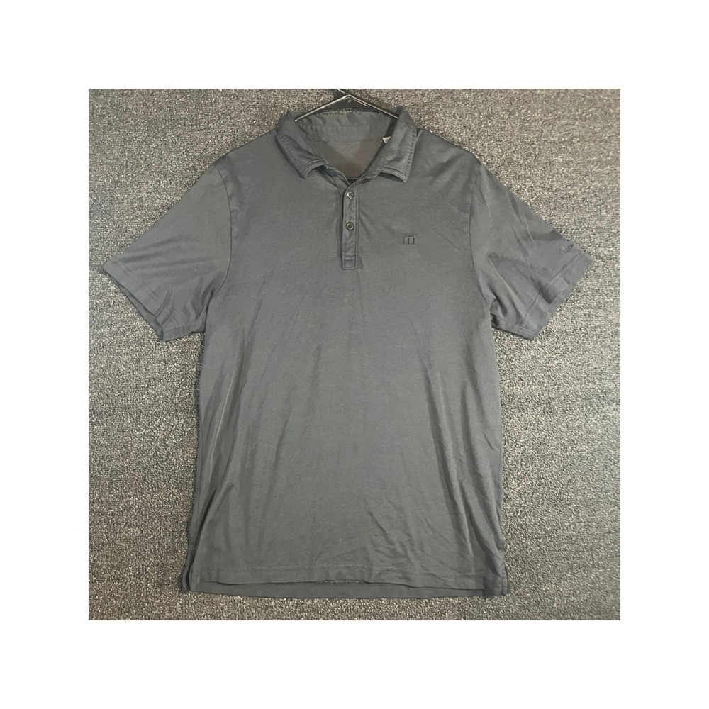 Travis Mathew Mens Gray Micro Stripe Short Sleeve Golf Polo Shirt Size Medium